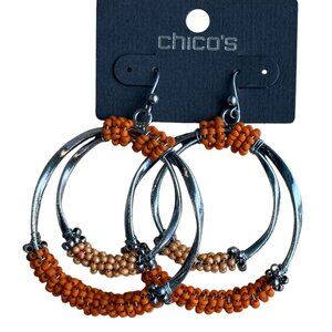 Chico's Swoosie Double Hoop Earrings with Orange Beads, New with Tags